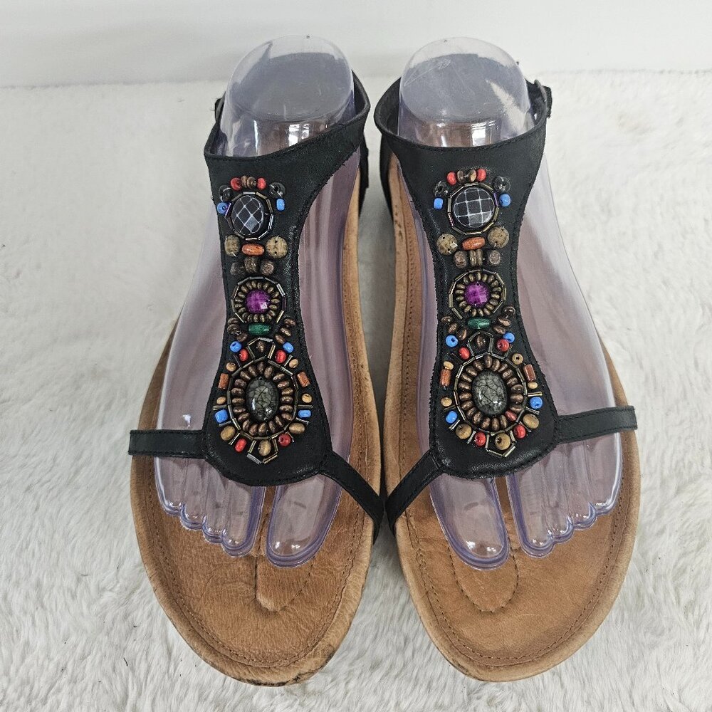 Earth Enchanting Black Beaded Sandals Boho Festival Hippie Leather Comfy 9